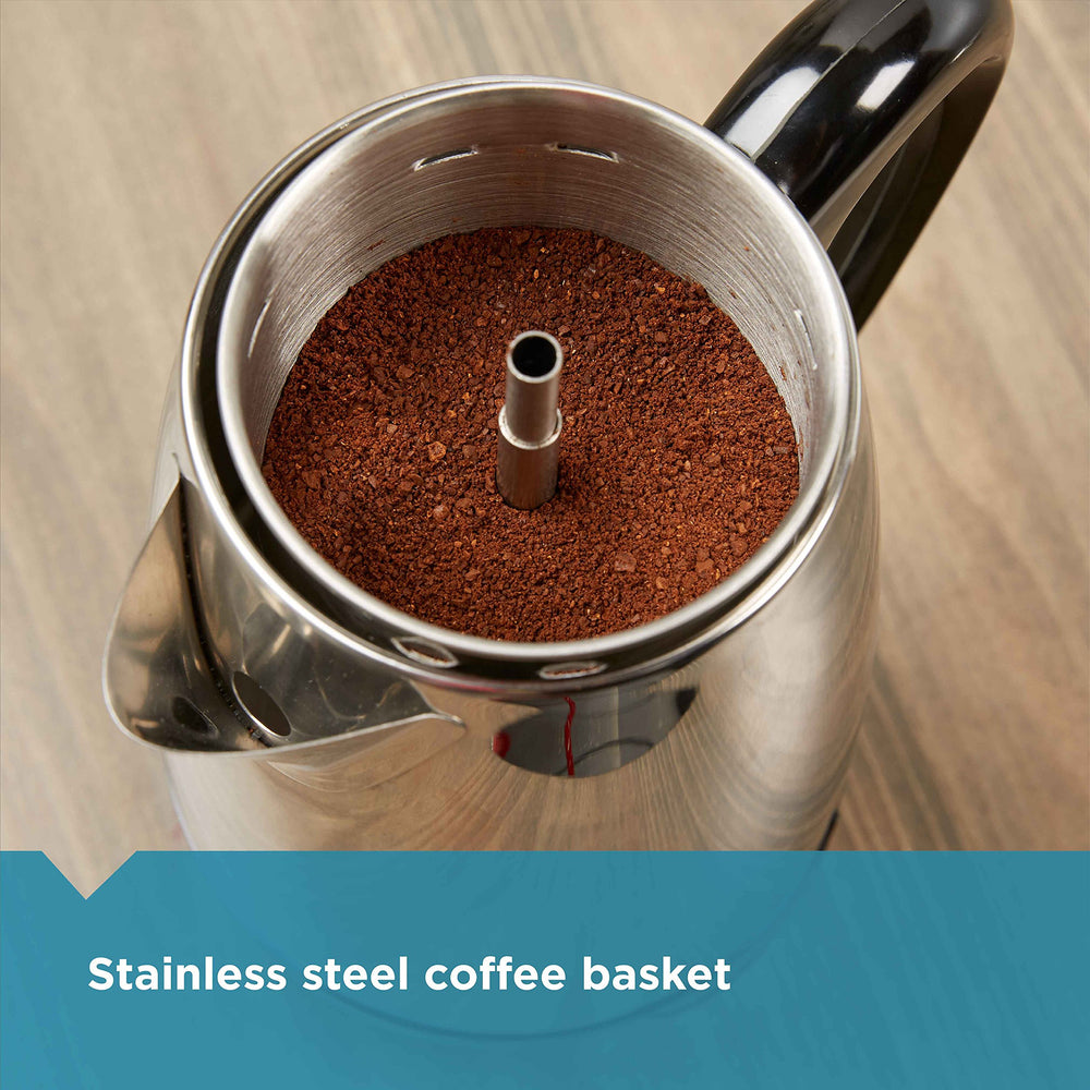 Farberware percolation process creates fast brew with robust aroma.