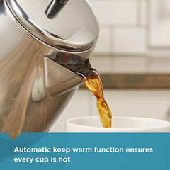 Farberware percolator stainless-steel brewing action demonstrates quick cup-a-minute performance.
