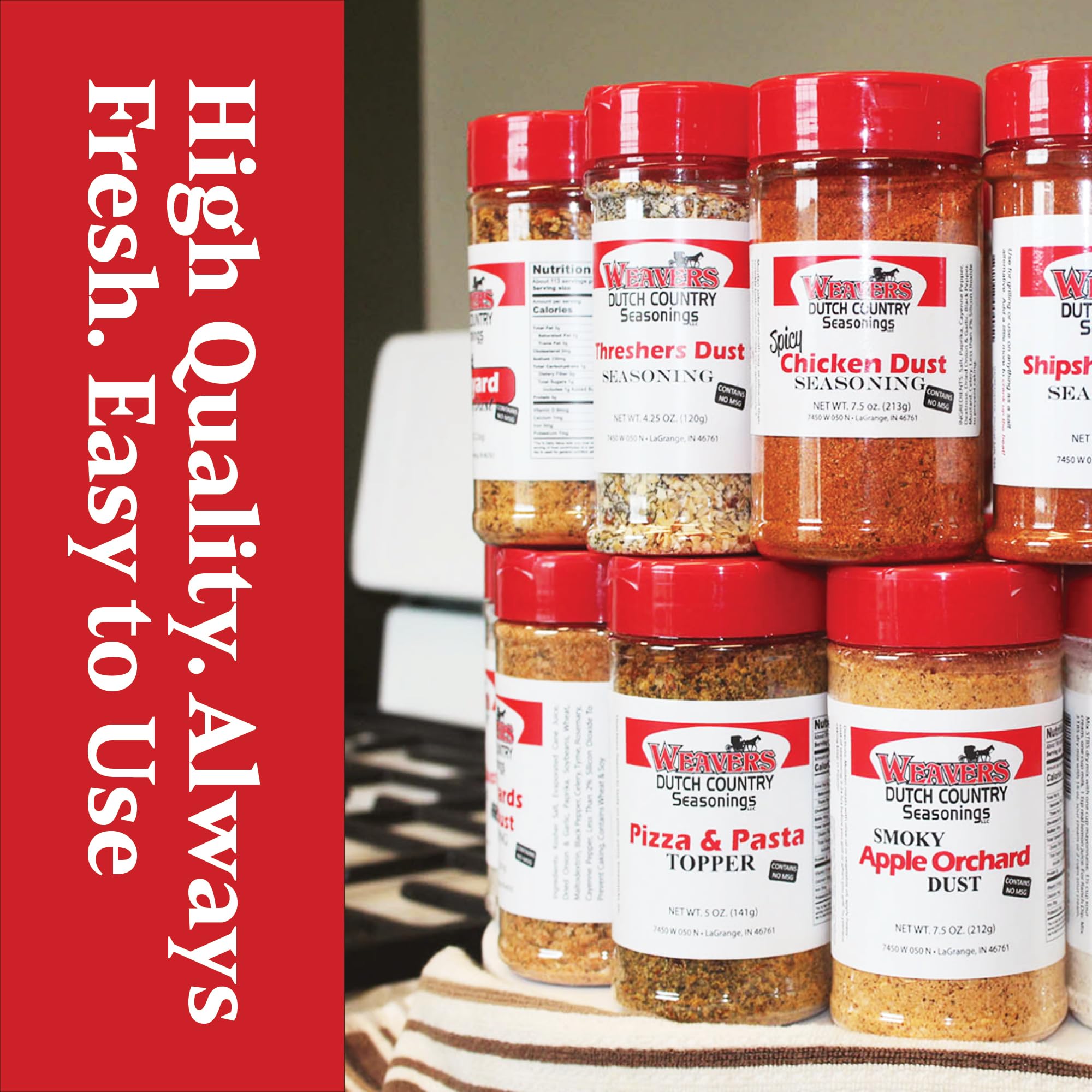 Farm Dust Seasoning beside a sauce bowl suggesting recipe use and table-ready flavor.