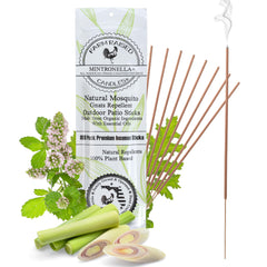 Farm Raised Candles Mintronella incense sticks in 11-inch packaging emit a citrus outdoor fragrance.