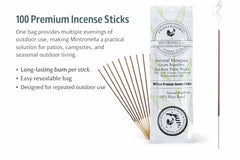 Farm Raised Candles Mintronella incense sticks shown for camping setup with outdoor smoke.