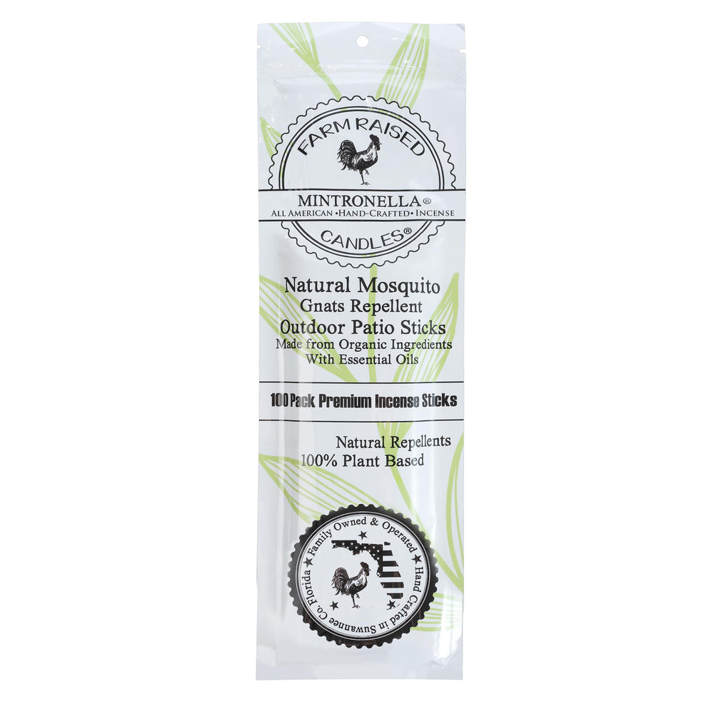 Farm Raised Candles Mintronella sticks are hand-dipped for a premium outdoor experience.