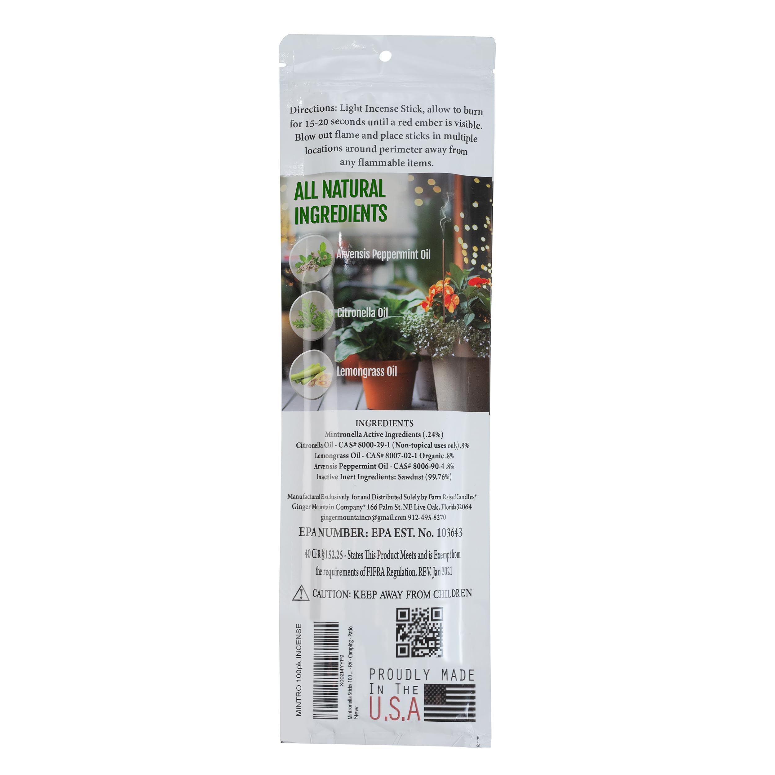 Farm Raised Candles Mintronella hand-dipped bamboo sticks deliver a natural outdoorsy aroma.