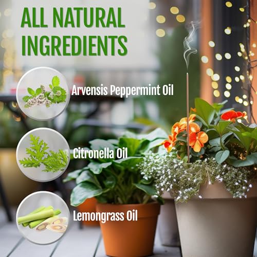 Farm Raised Candles Mintronella incense sticks on a patio create ambiance while helping repel insects nearby.