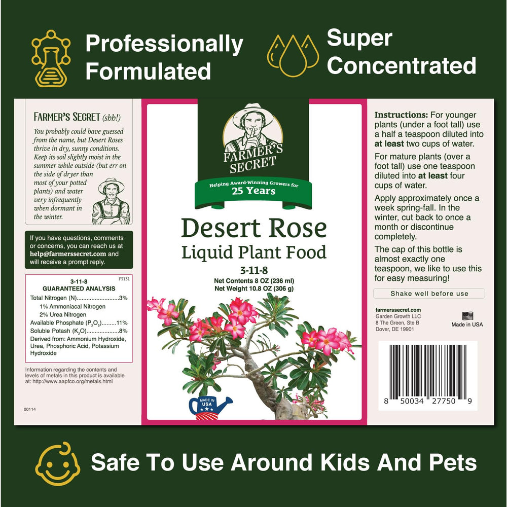 Farmer's Secret Desert Rose measuring spoon for precise weekly dilution.