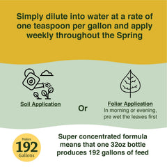 Farmer's Secret Spring Booster close-up highlights nitrogen-rich formula for leaves.