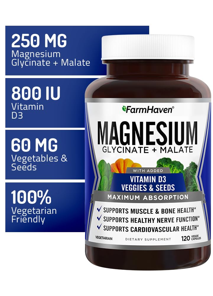 FarmHaven Magnesium Complex capsules close-up showing smooth vegetarian capsules