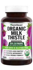 FarmHaven Milk Thistle capsules bottle showing potent 30:1 extract for daily wellness.