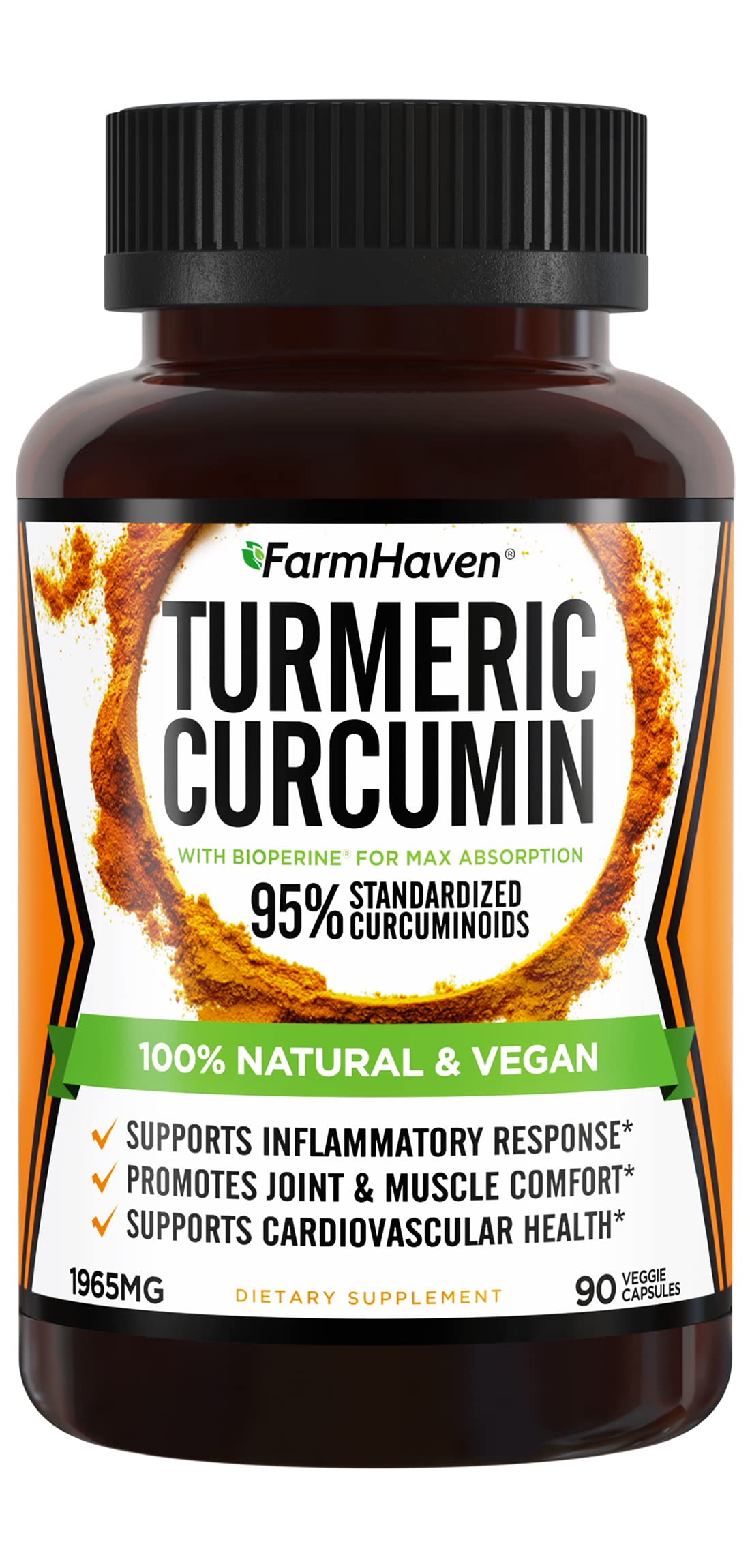FarmHaven Turmeric Curcumin bottle front view for daily joint support.