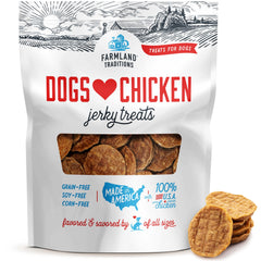 Farmland Traditions chicken jerky 2lb bag, great for training rewards.