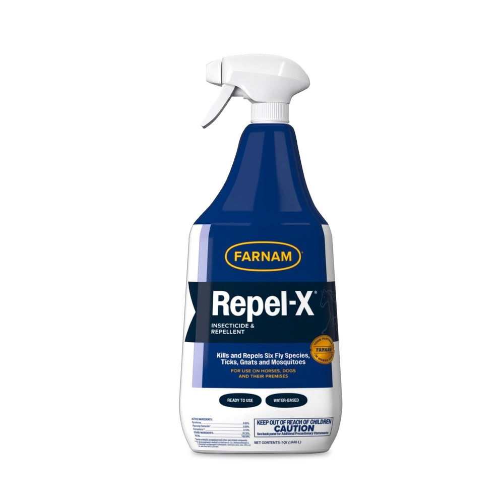 Farnam Repel-X bottle front view, reliable pest protection for horses and dogs.