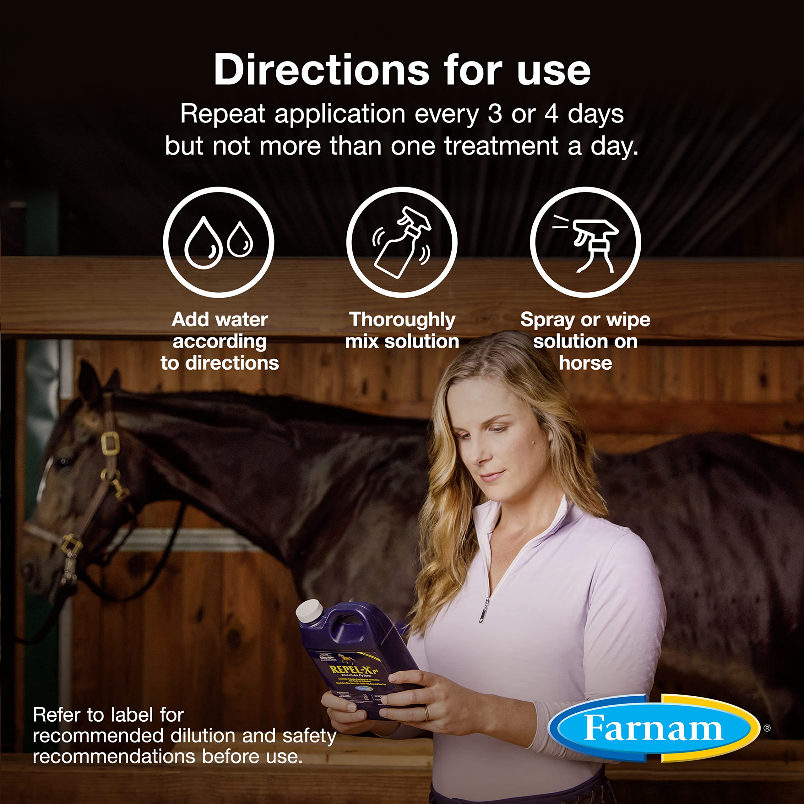 Water is poured to mix Farnam Repel-Xpe concentrate