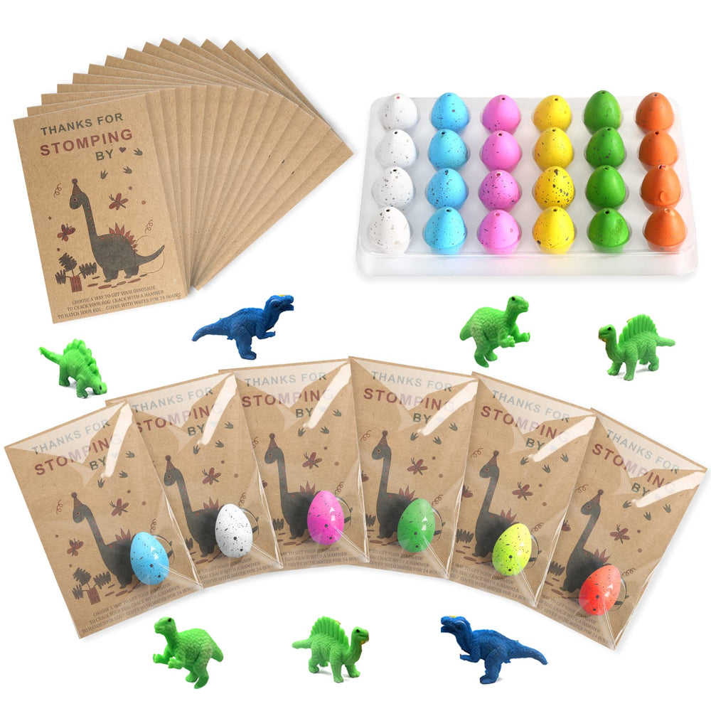 FASBET dinosaur party favors with hatchable eggs and cards for kids' birthday celebrations.