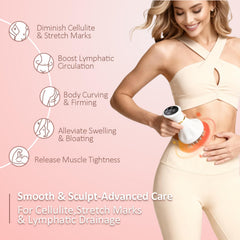 FASCITONE Lymphatic Drainage Massager microcurrent display aiding circulation and texture improvement.