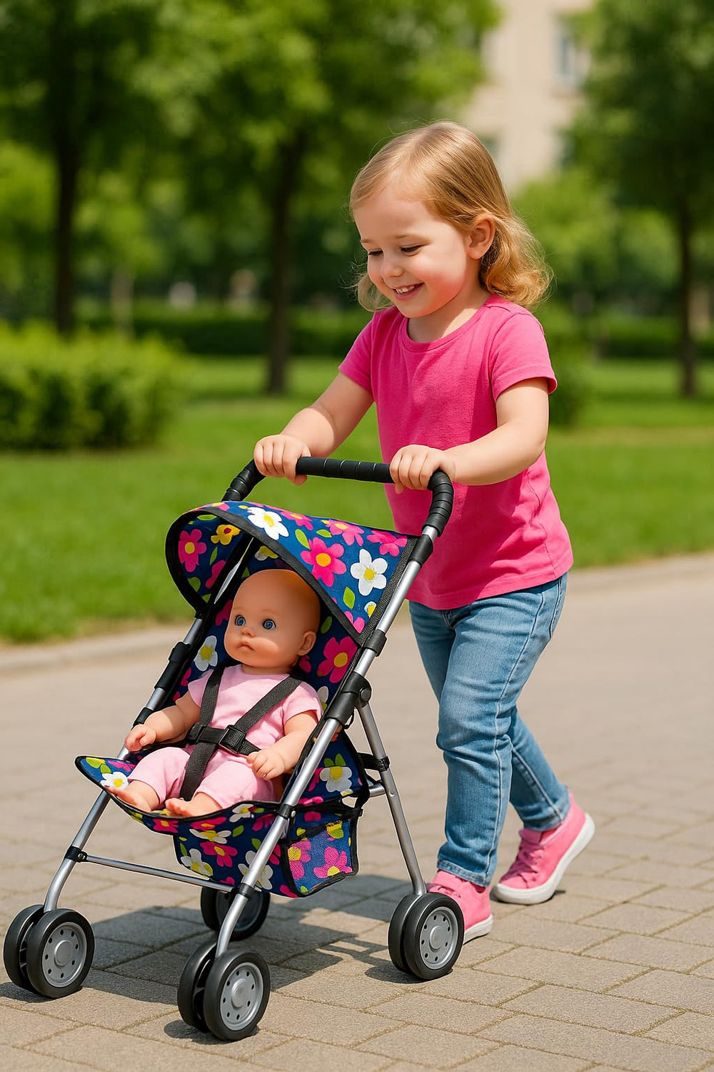 Fash N Kolor doll stroller safety belt secures 18-inch dolls during pretend play