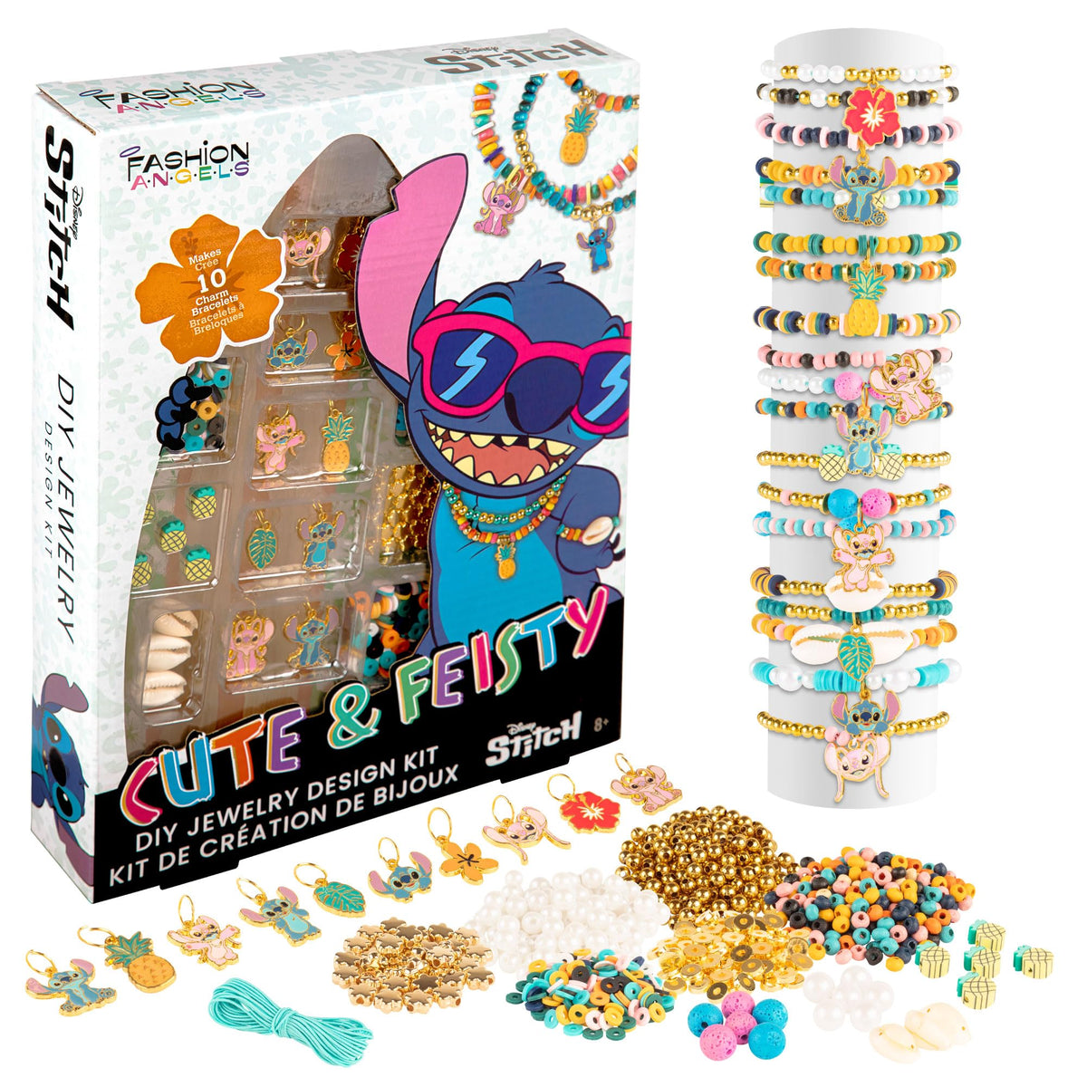 Fashion Angels Disney Stitch bracelet kit overview with charms and beads for creative projects.