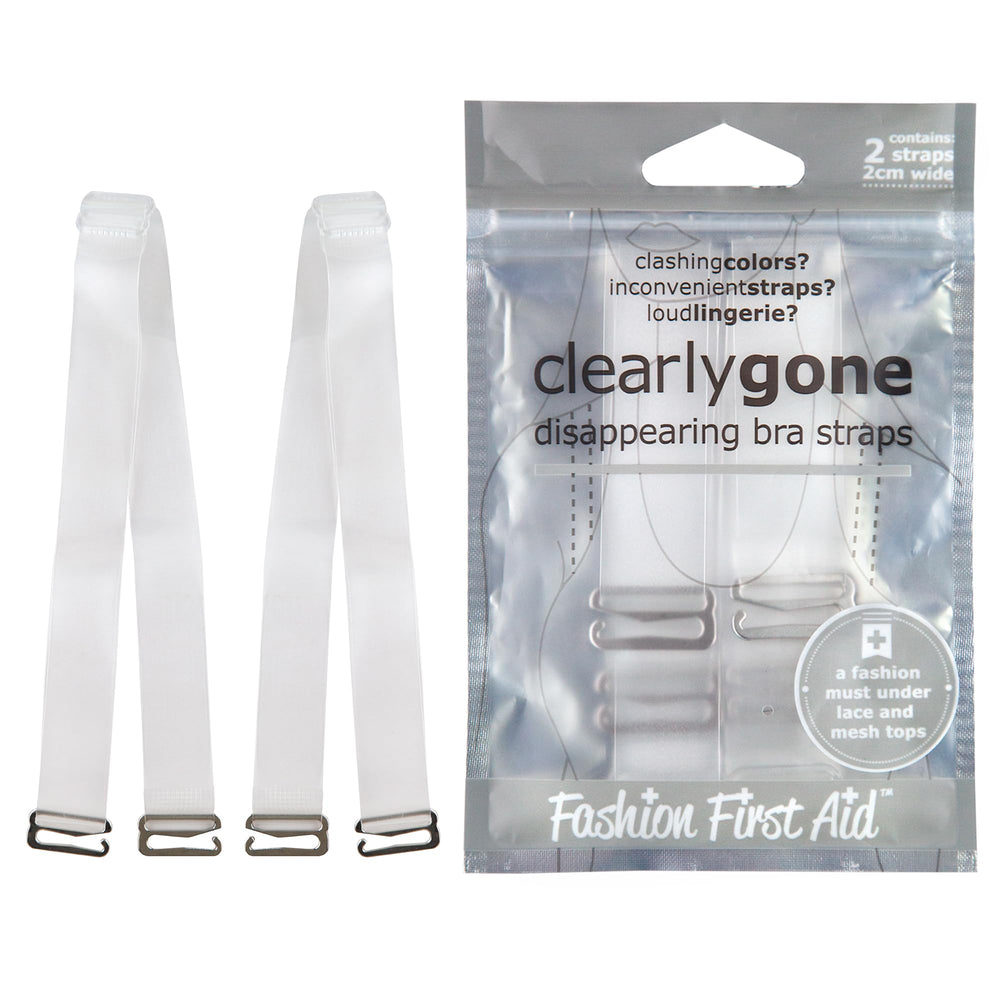 Fashion First Aid clear bra straps with matte finish for discreet support.