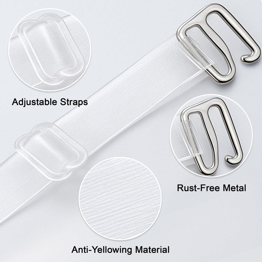 Fashion First Aid strapless-compatible clear straps for versatile wardrobe options.