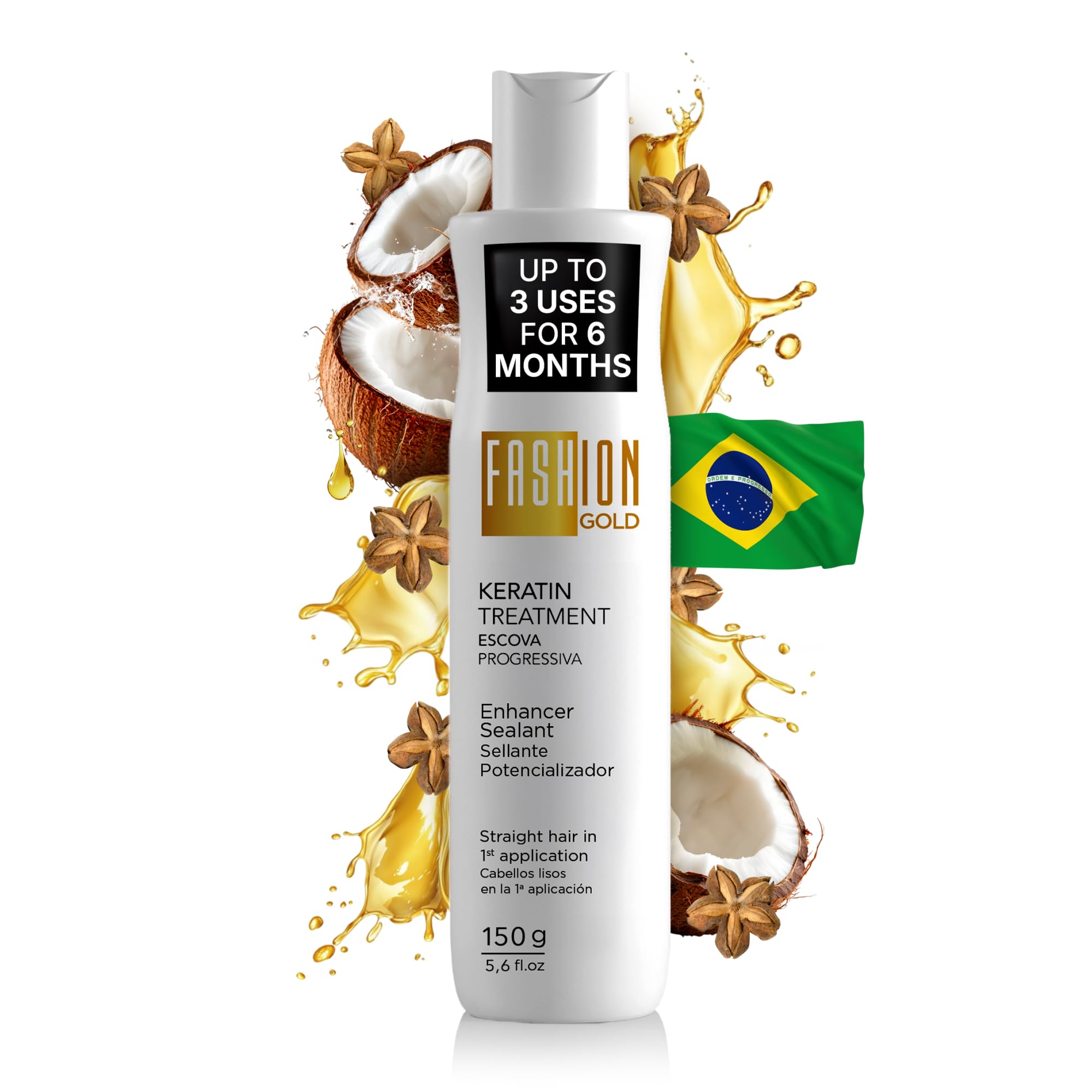 Fashion Gold Keratin bottle front: premium at-home smoothing benefits.