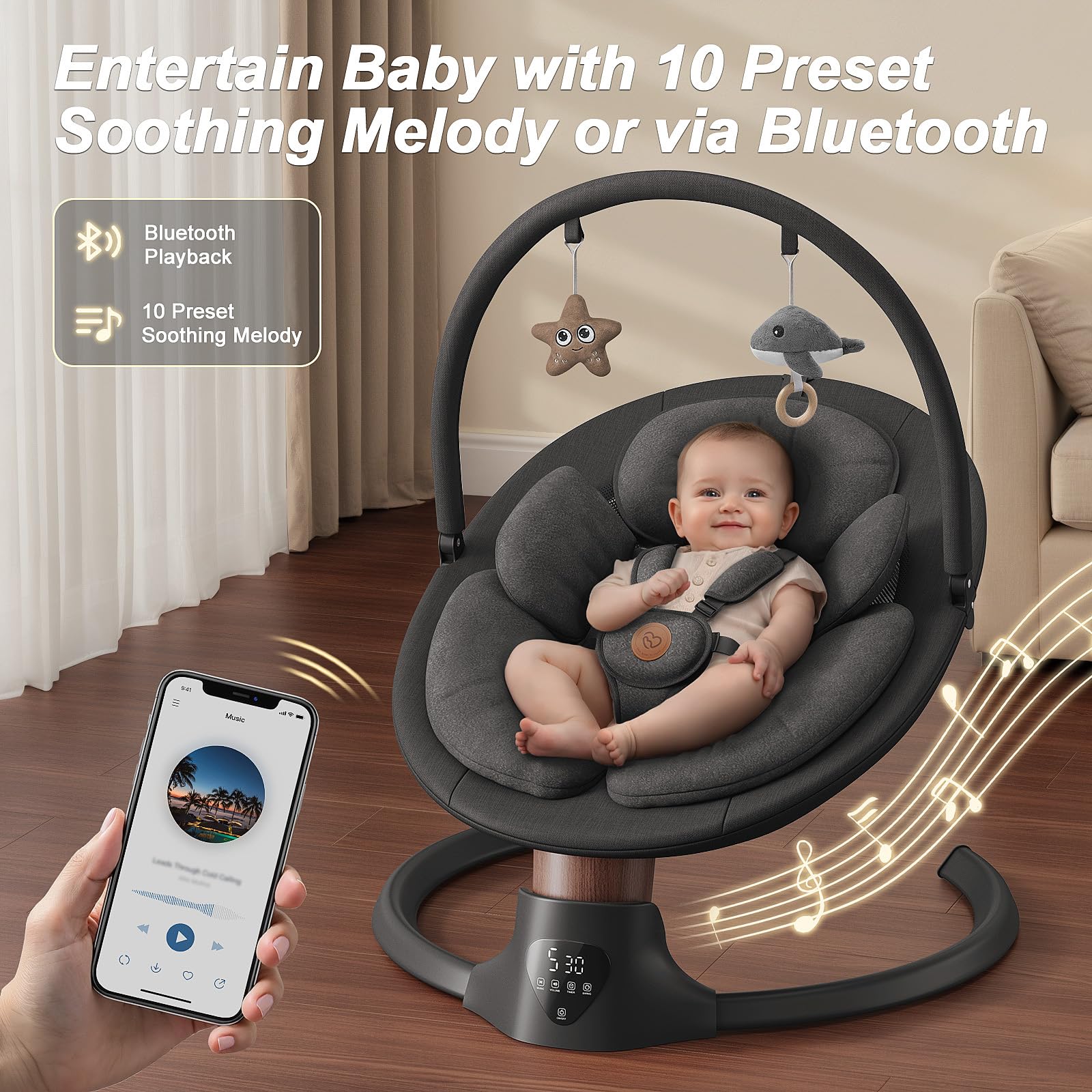 FasonBaby swing with Bluetooth for convenient playback on the go