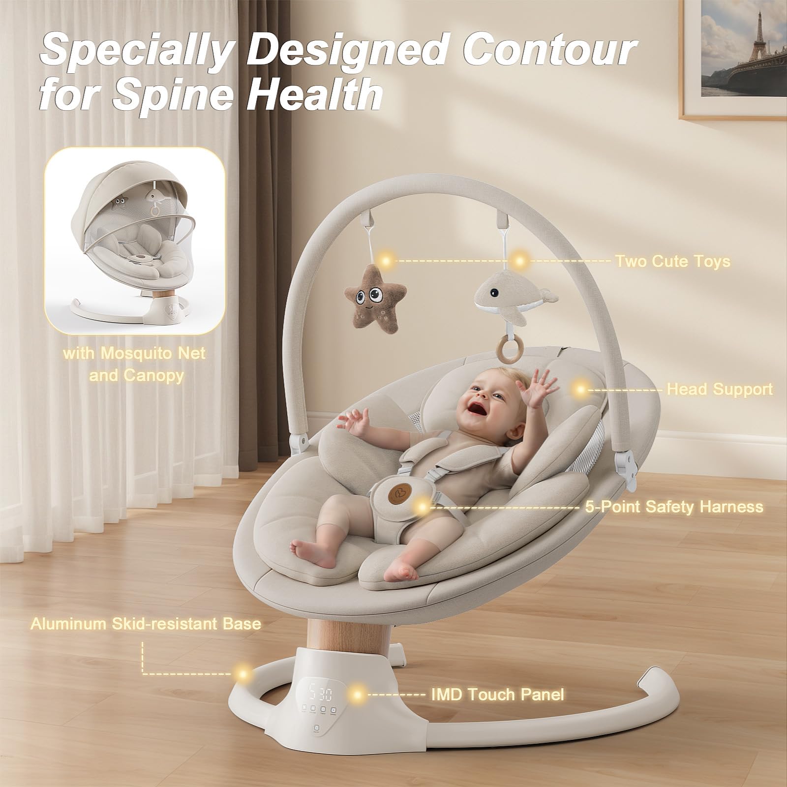 FasonBaby swing offering ten melodies for gentle baby relaxation