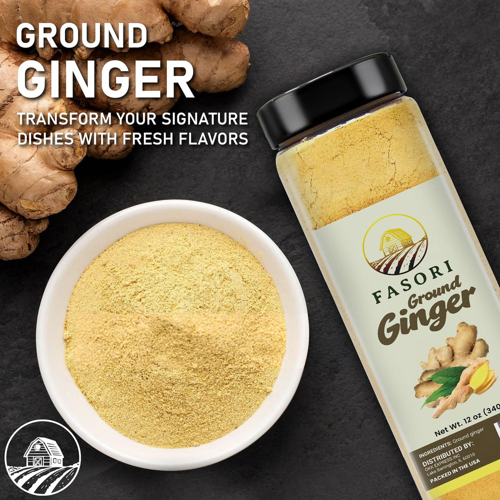 Fasori Ground Ginger Powder in a bowl ready to blend into smoothies and sauces.