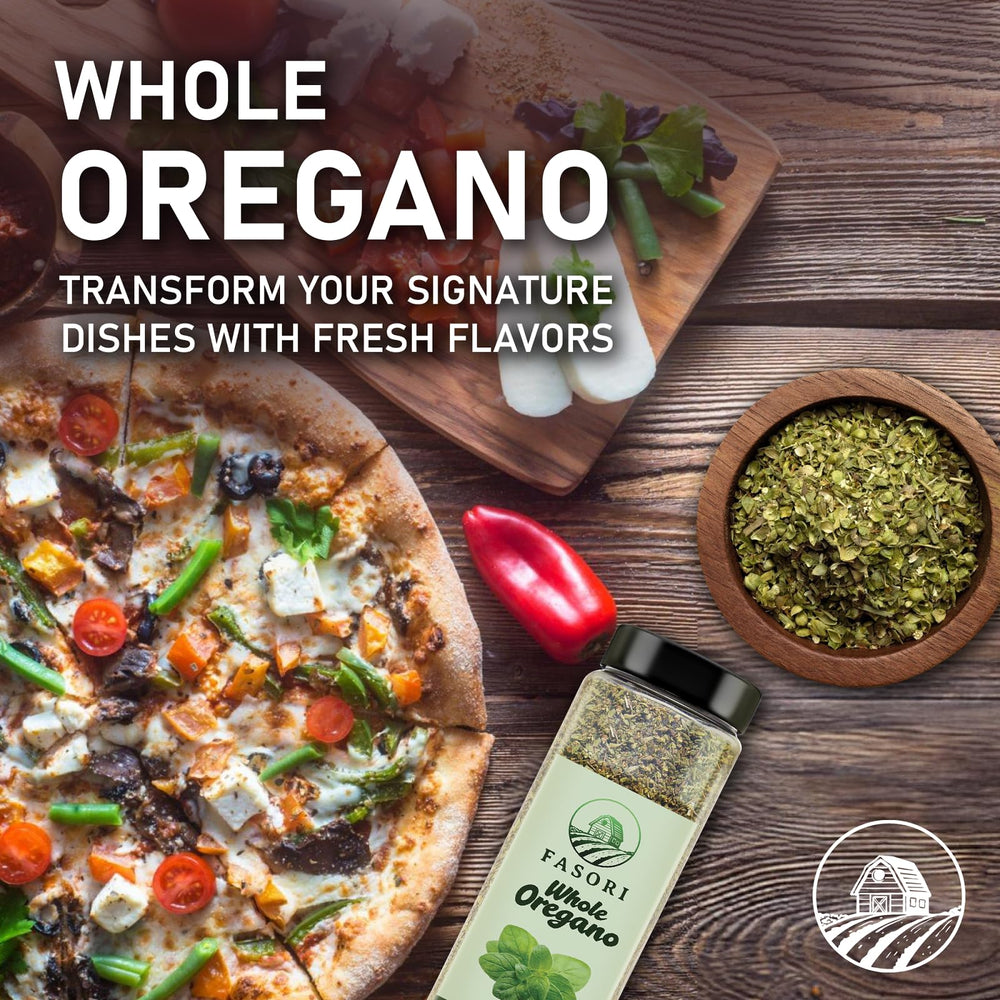 Fasori Oregano in a cozy kitchen scene with garlic and herbs showing versatility
