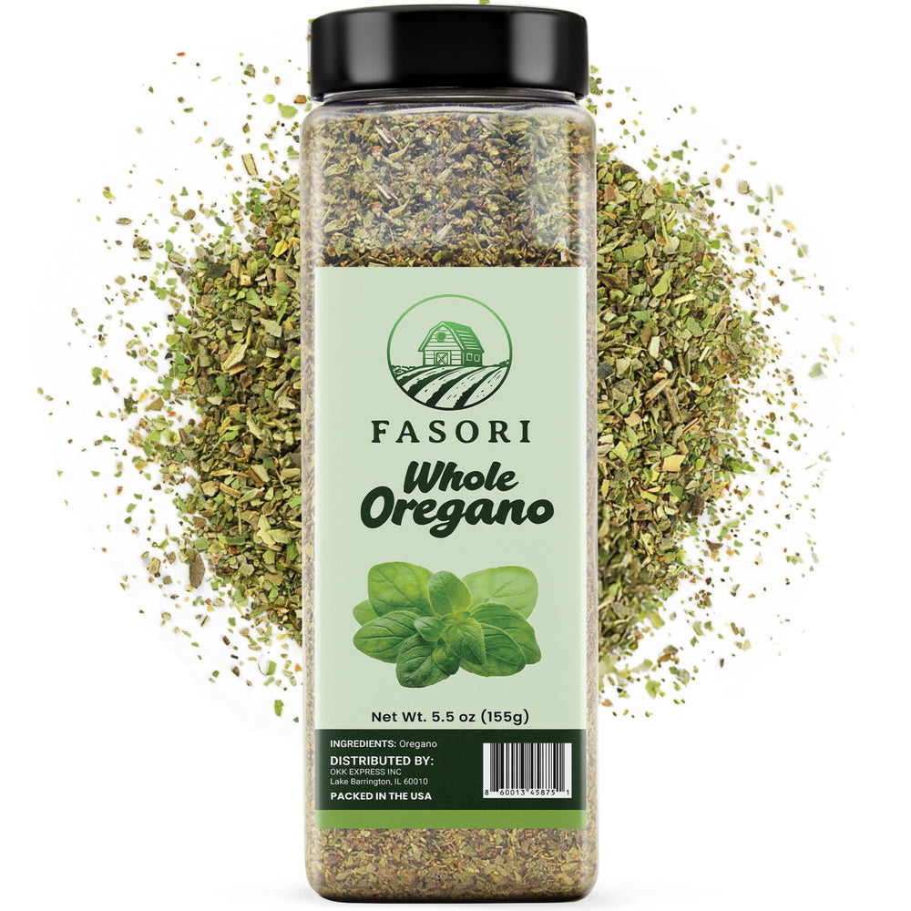 Fasori Oregano packaging from USA emphasizing freshness and no MSG