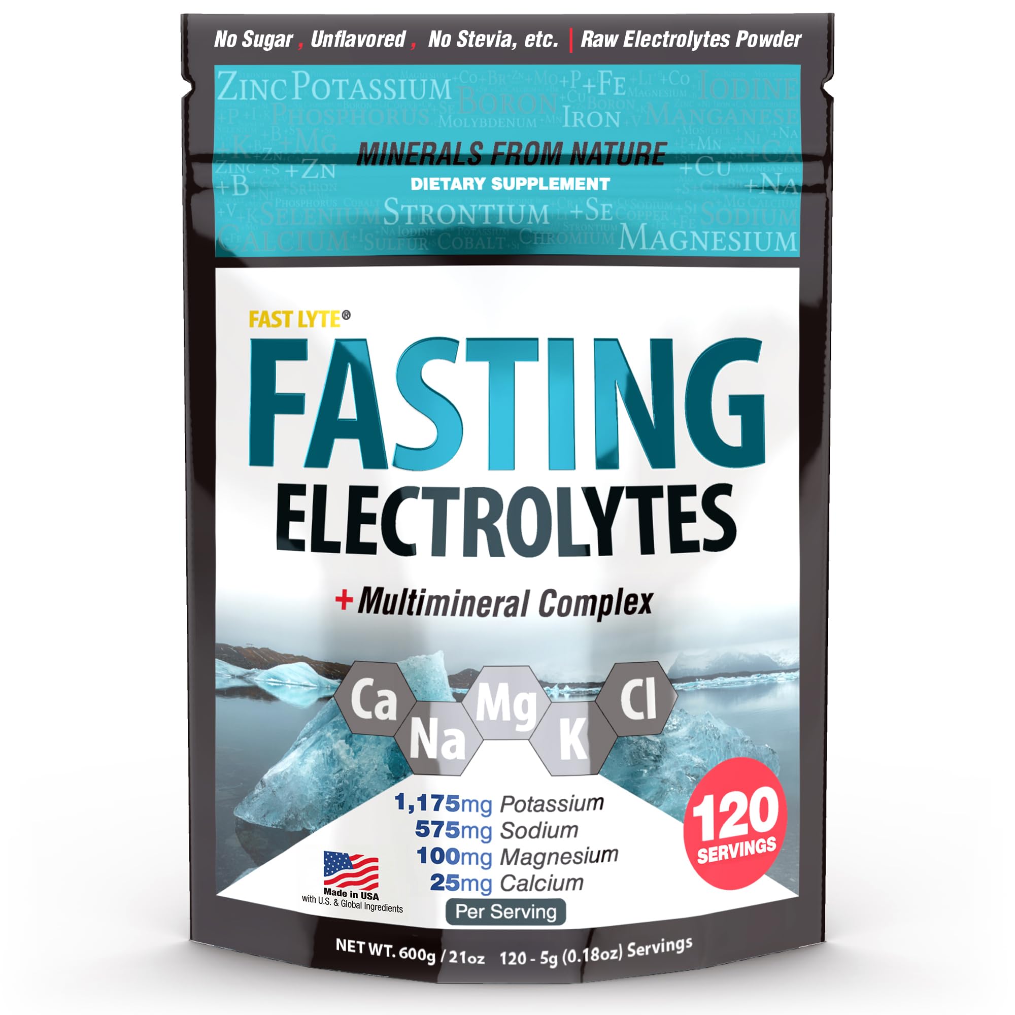 FAST LYTE unflavored powder in a scoop for hydration during fasting