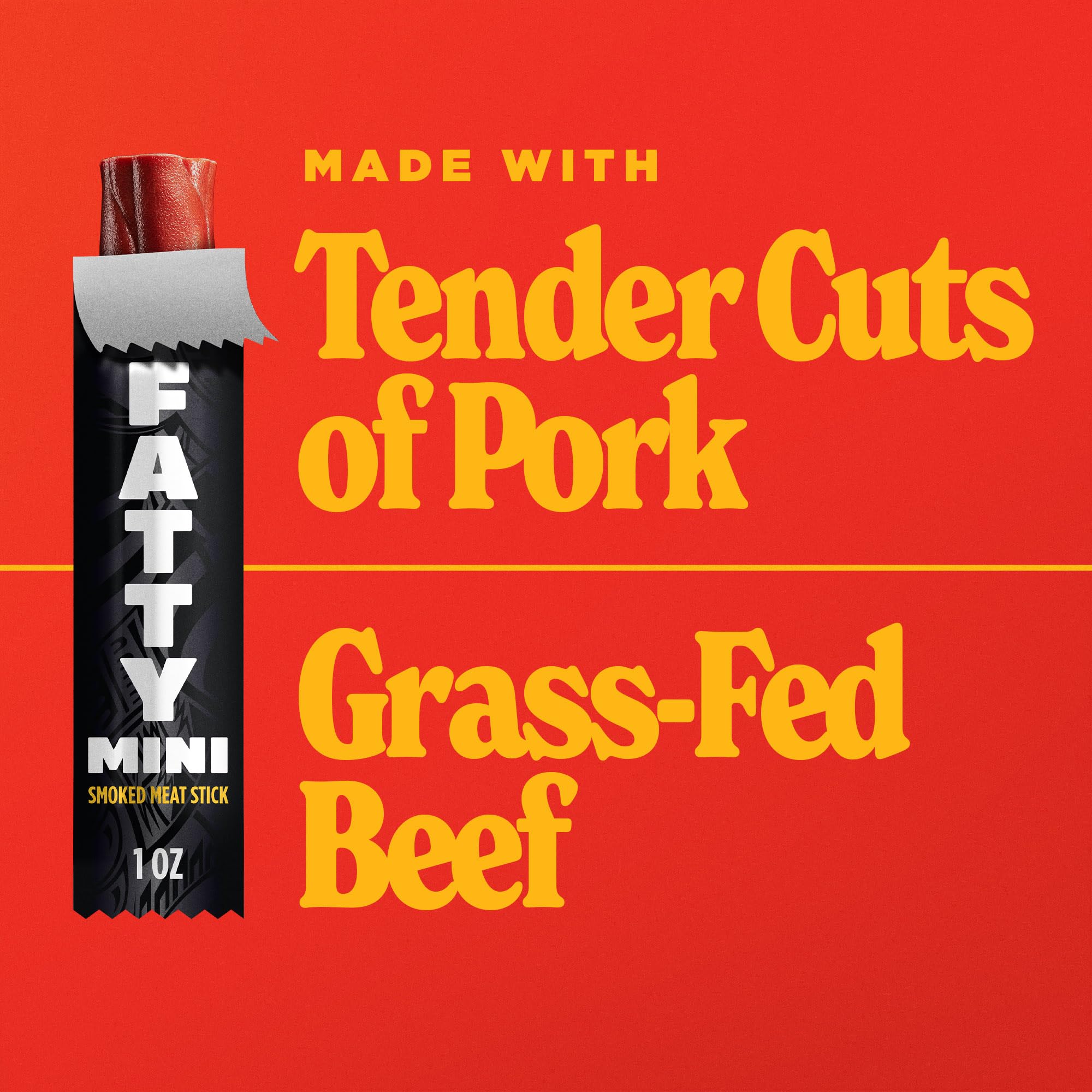 Fatty Mini Meat Sticks gluten-free label – deliciously clean snack option.