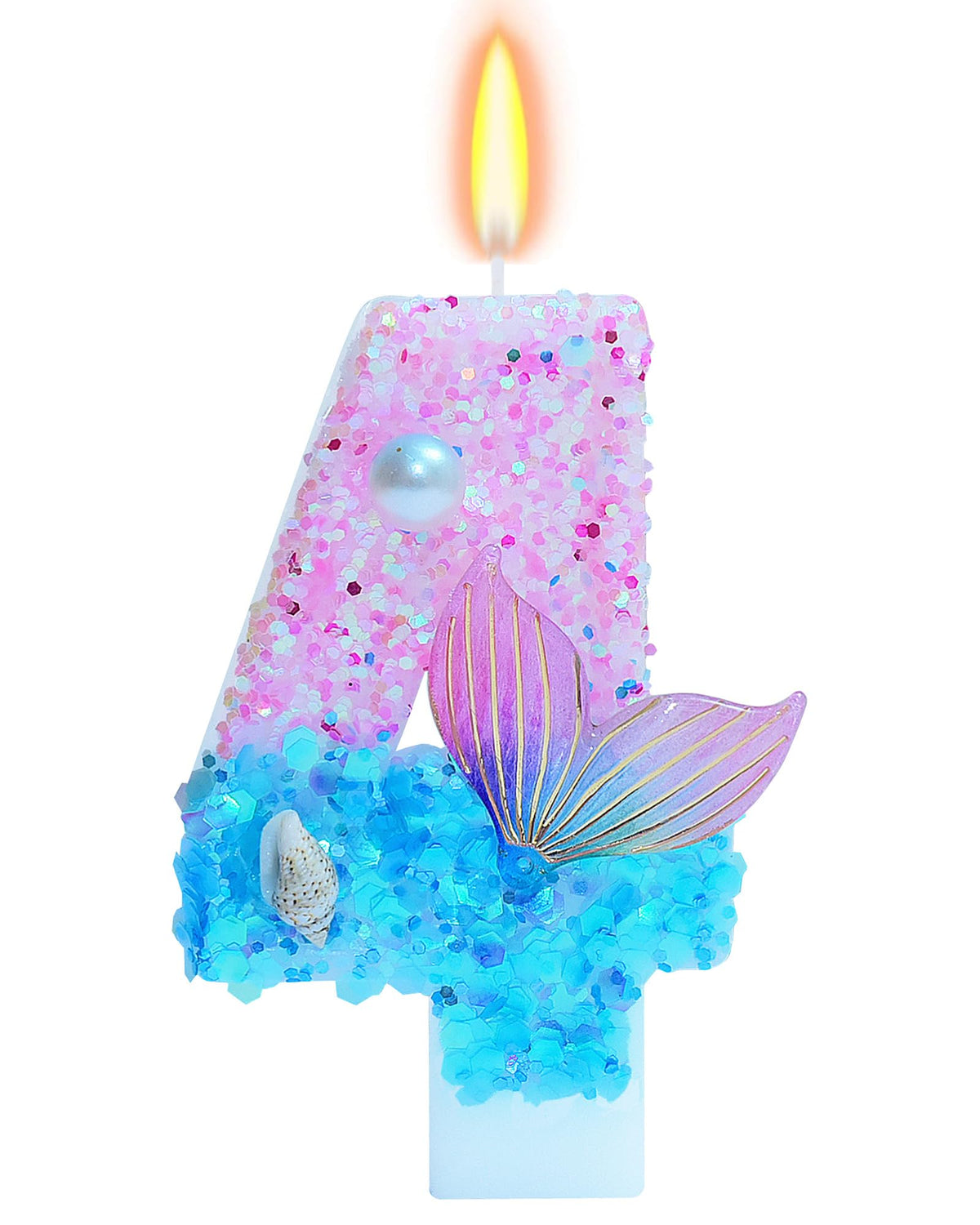 Fauaoy mermaid-number-4 candle adds birthday sparkle for a special age