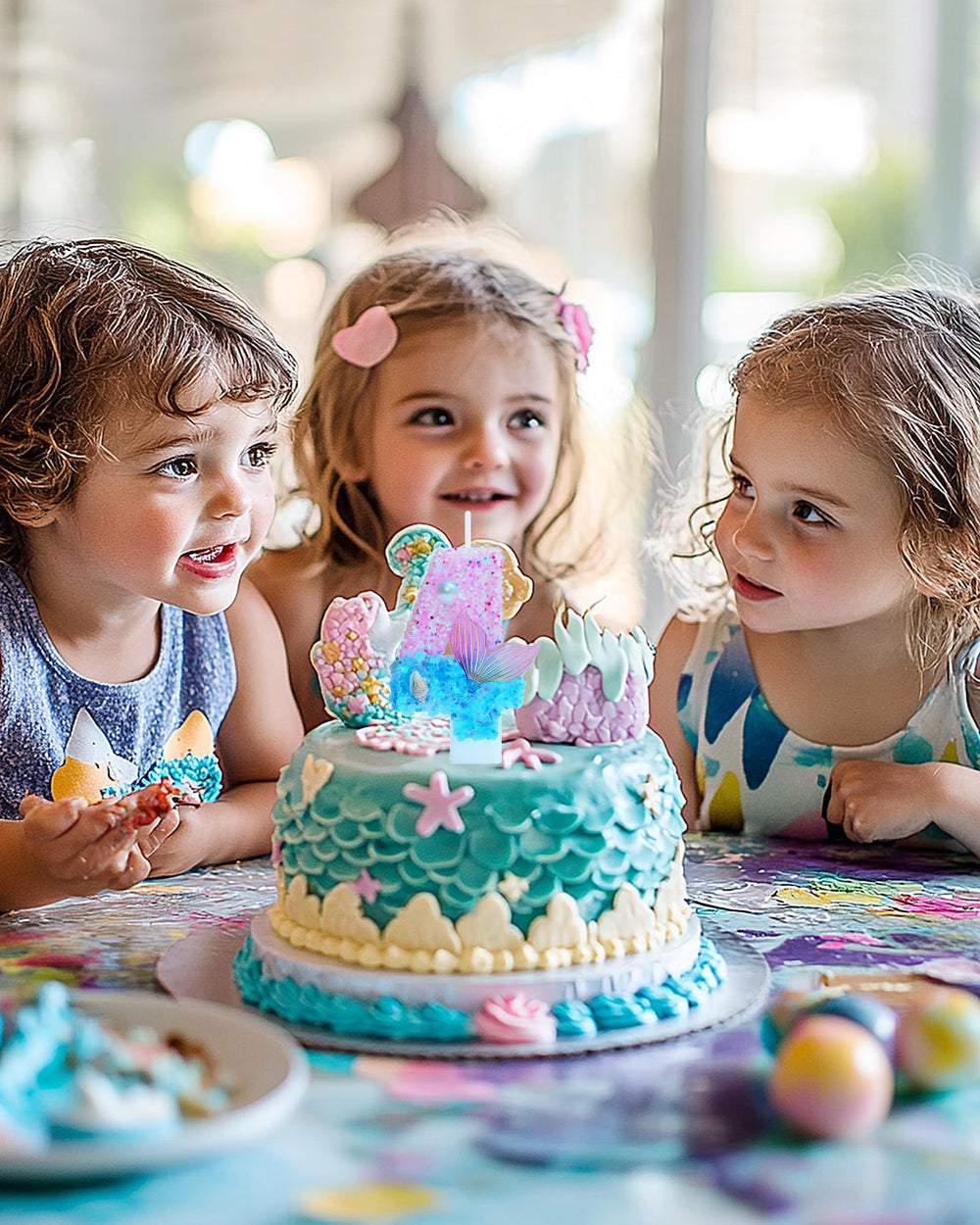 Fauaoy mermaid-party-decor-candles pair with cupcakes and tables