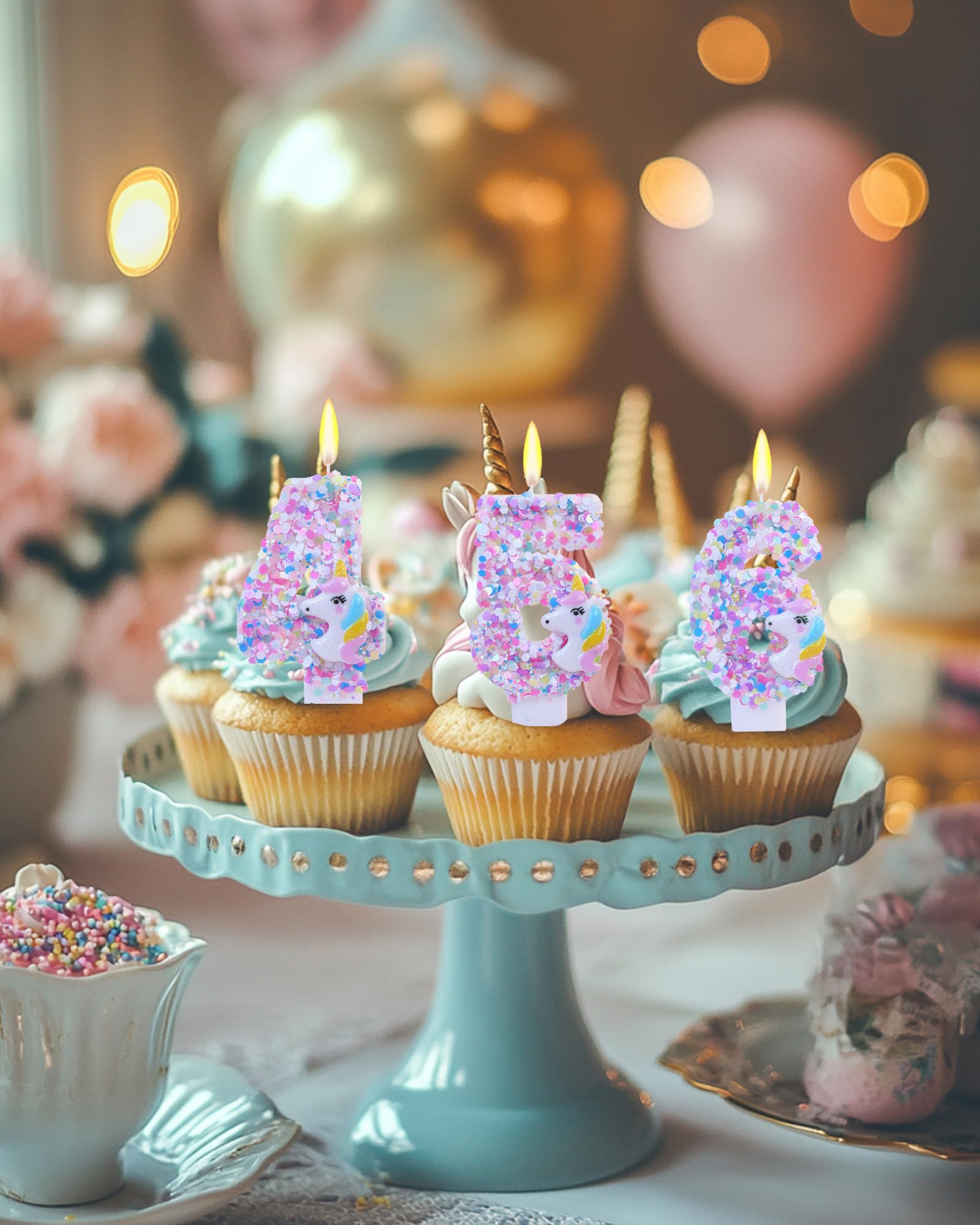 Fauaoy unicorn number candles pair well with cupcakes and cakes.