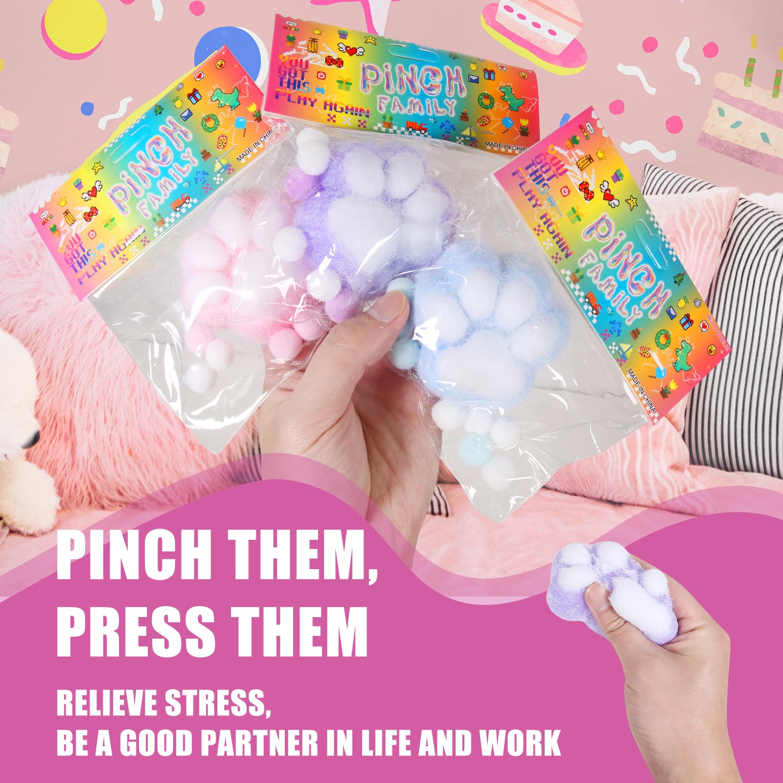 FauKait cat paw squishy color variations illustrating playful tones