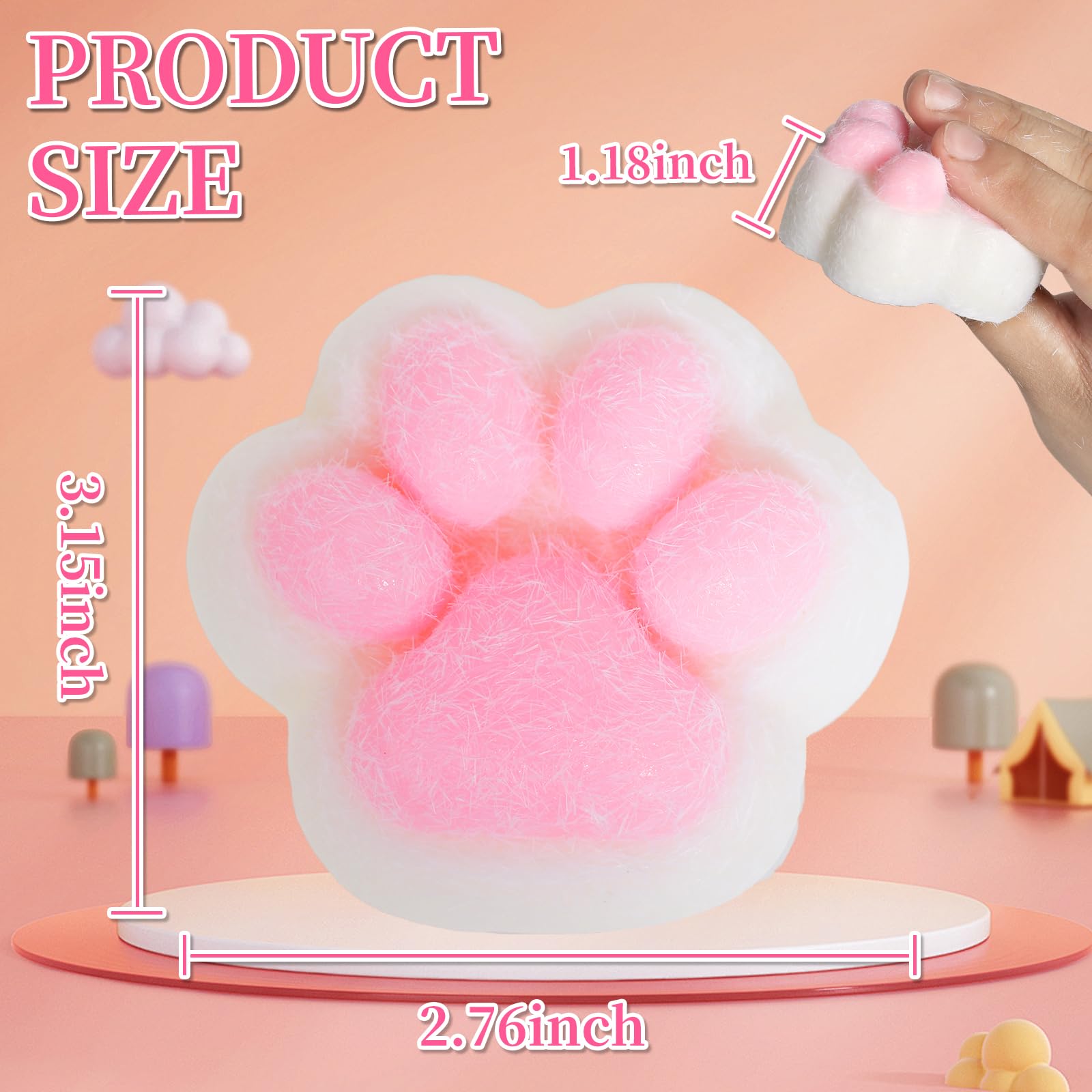 Closeup of FauKait cat paw squishy highlighting palm-sized design