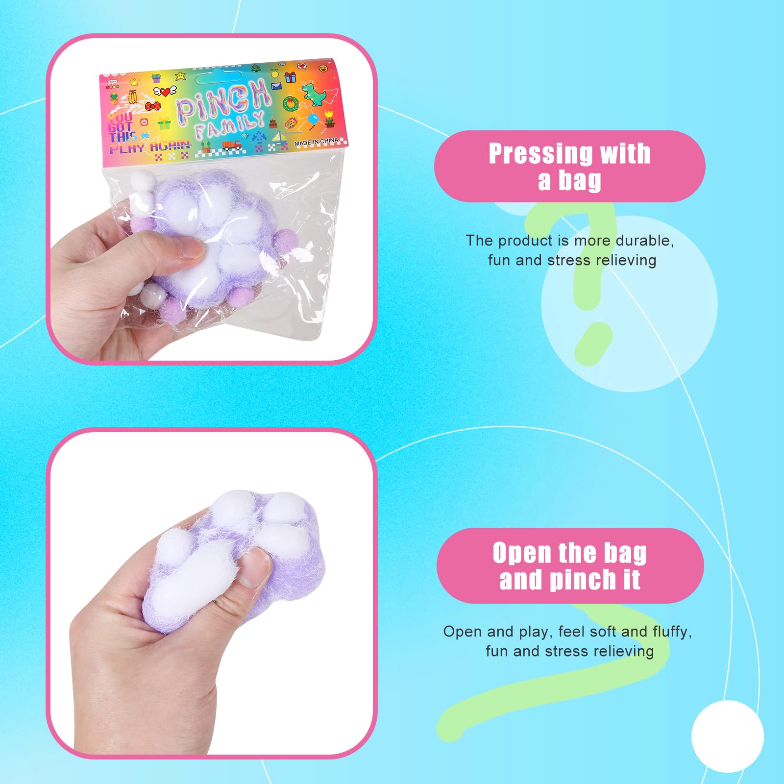 FauKait cat paw squishy with colorful patterns for visual play