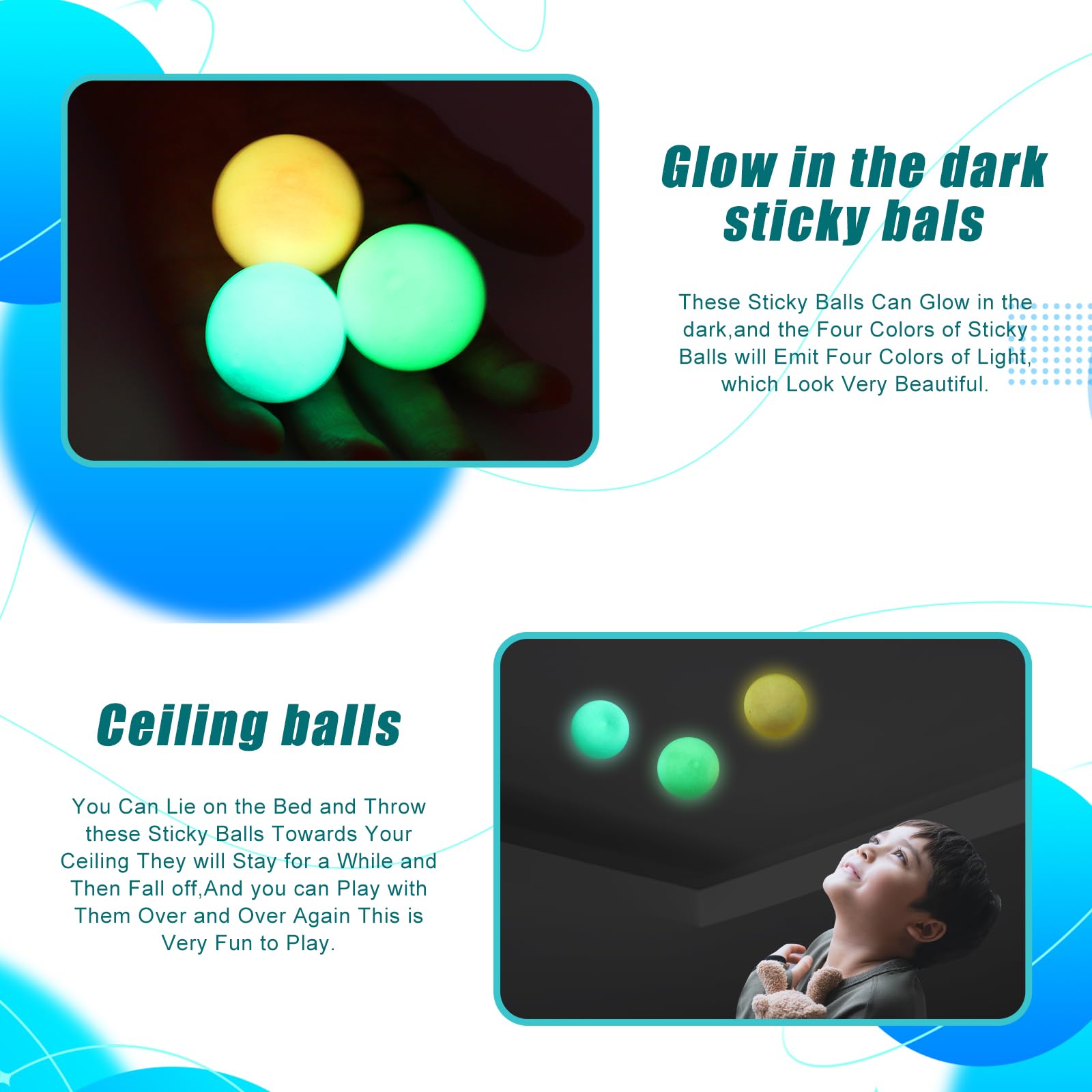 Close-up of FauKait Lumi Balls showing sticky surface texture for ceiling play.