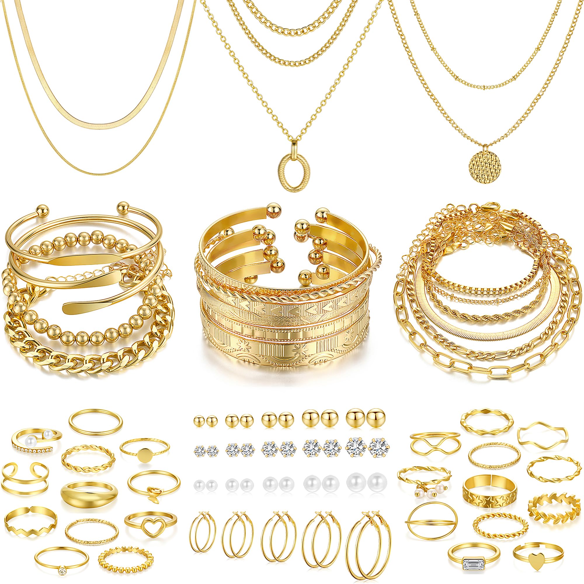 FAXHION 68-piece gold jewelry set necklaces—versatile pieces for daily wear and special occasions