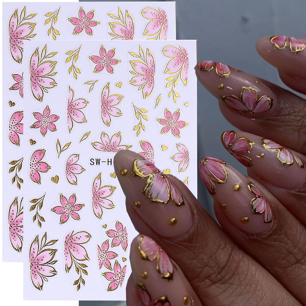 FBABFBUO embossed 5D nail stickers marble with gold edges for luxe nails