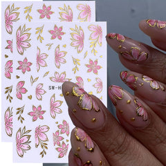 FBABFBUO embossed 5D nail stickers marble with gold edges for luxe nails