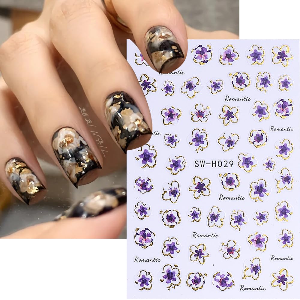 FBABFBUO floral petal decals summer design ideal for quick party-ready nails