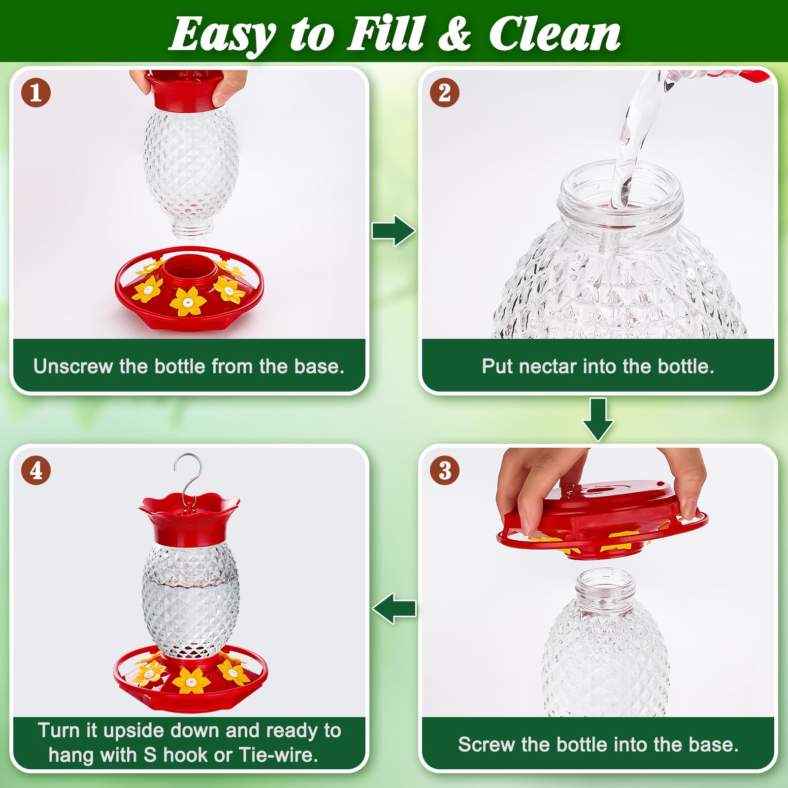 Fchstaer leak-proof base keeps nectar contained and surroundings tidy
