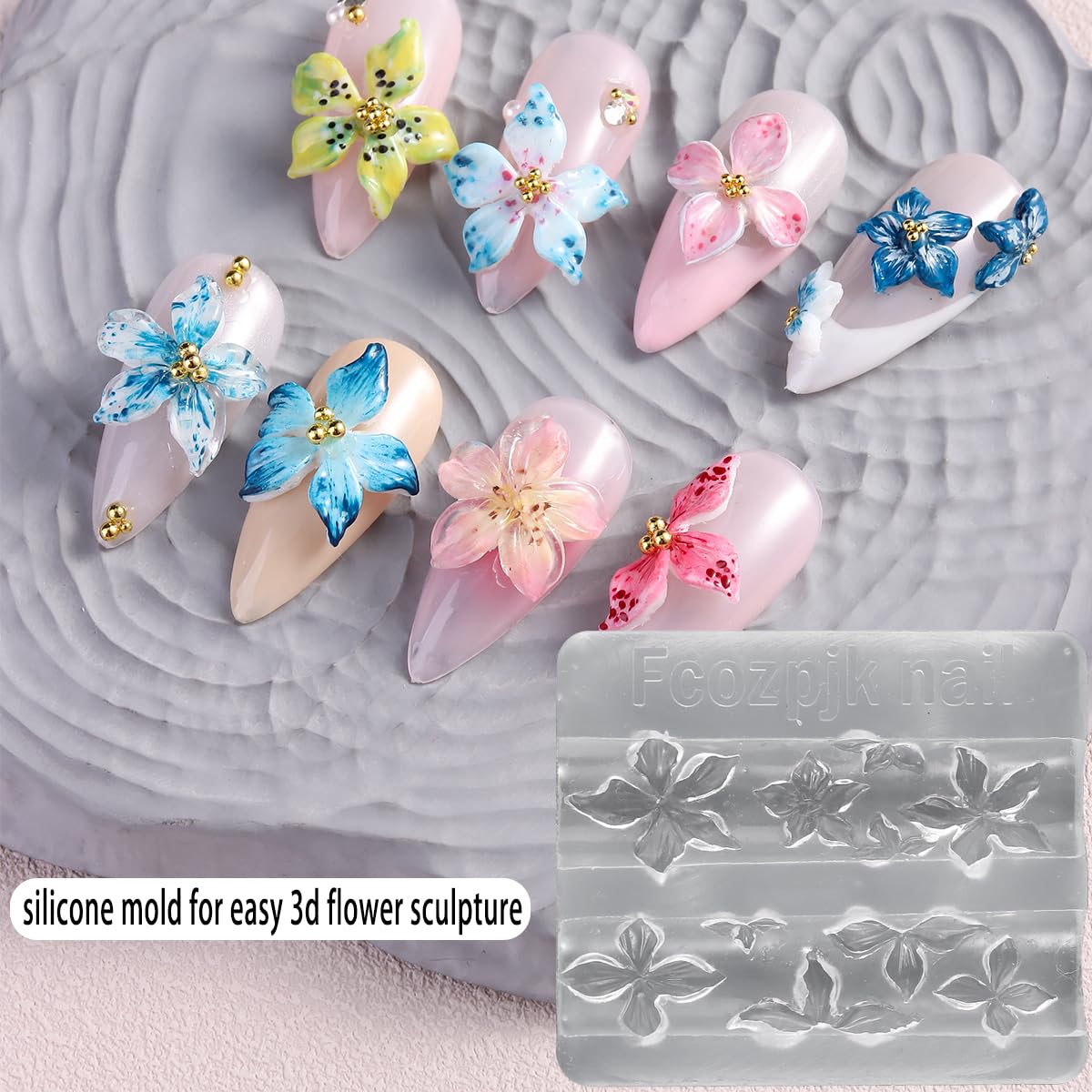 Fcozpjk 3D chrome and sculpted designs on nails.