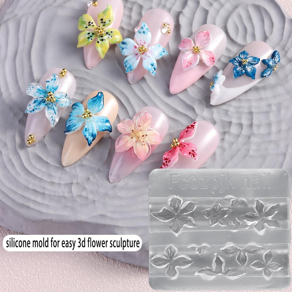 Fcozpjk 3D chrome and sculpted designs on nails.