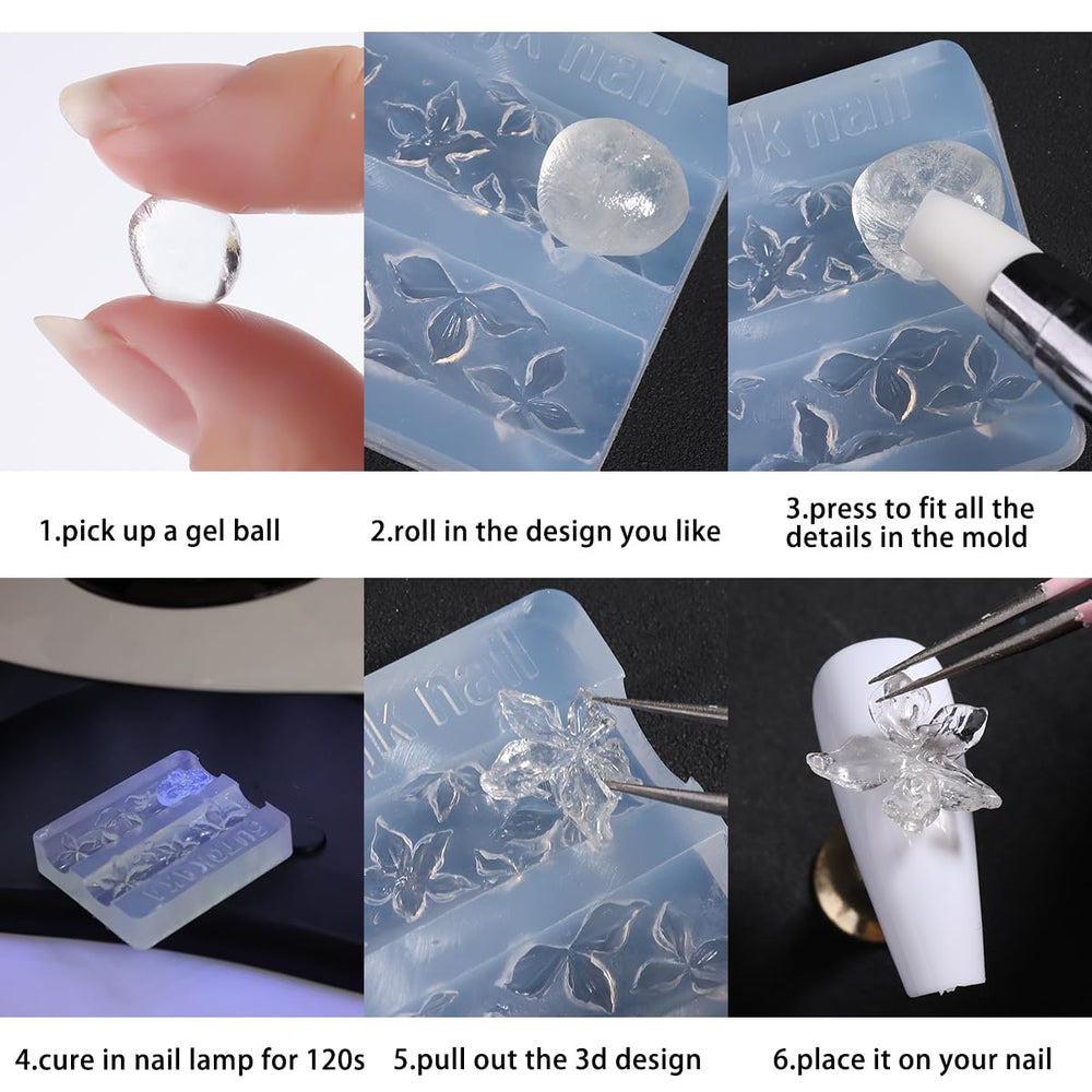 Fcozpjk 3D nail art decoration using clear gel.