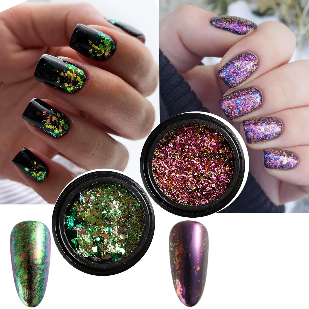 Fcozpjk chameleon flakes decorate nails with color changes.