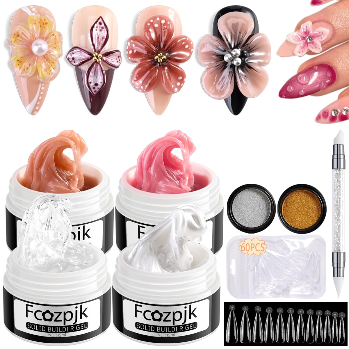 Fcozpjk solid builder gel nails kit with four colors for versatile designs
