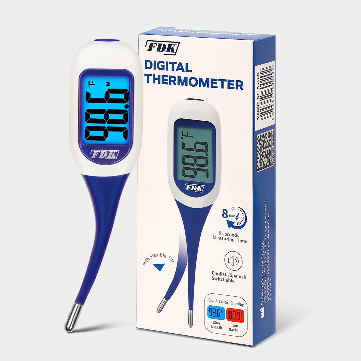 FDK thermometer with large LCD display for quick, easy fever readings