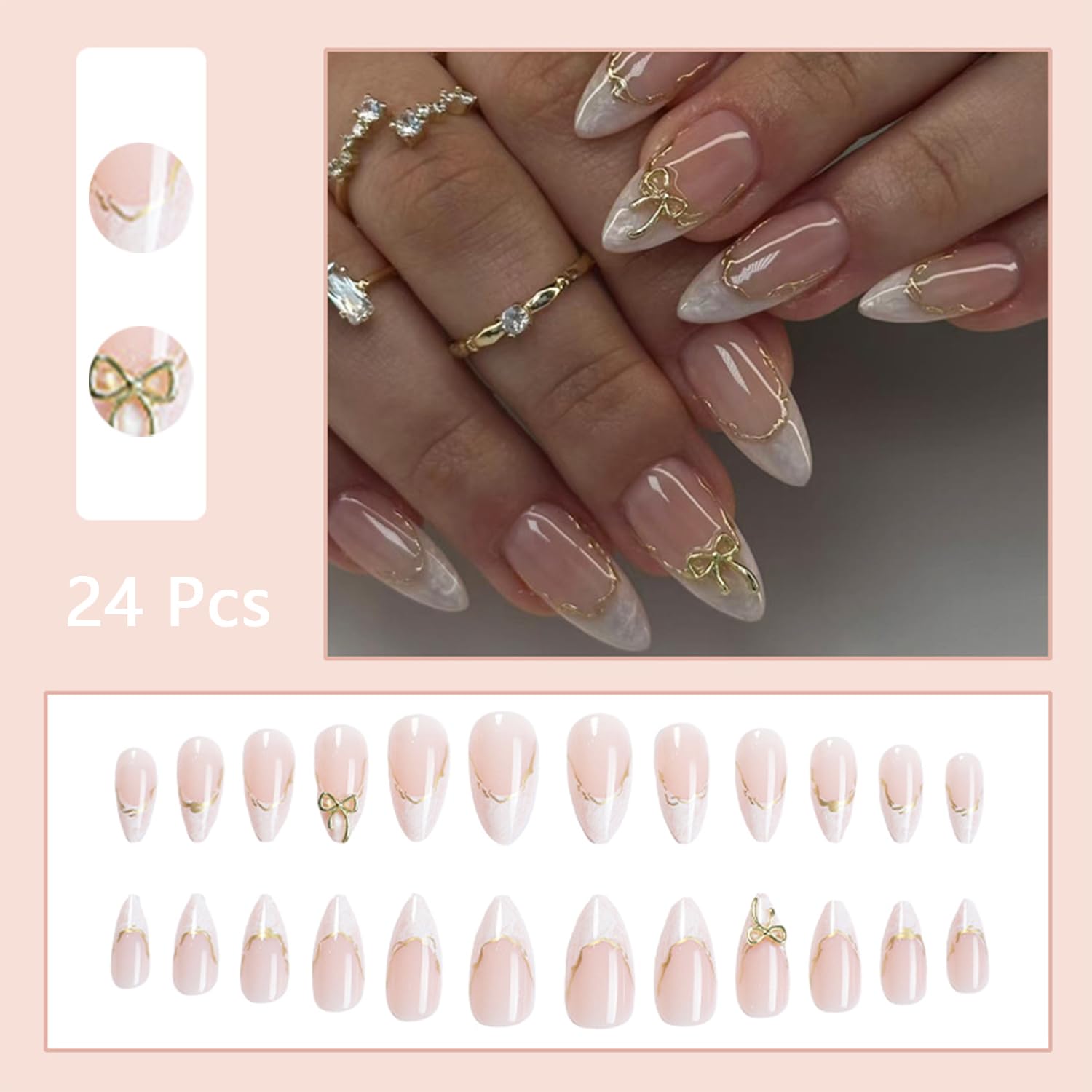 3D bow detail on nails adds stylish statement.