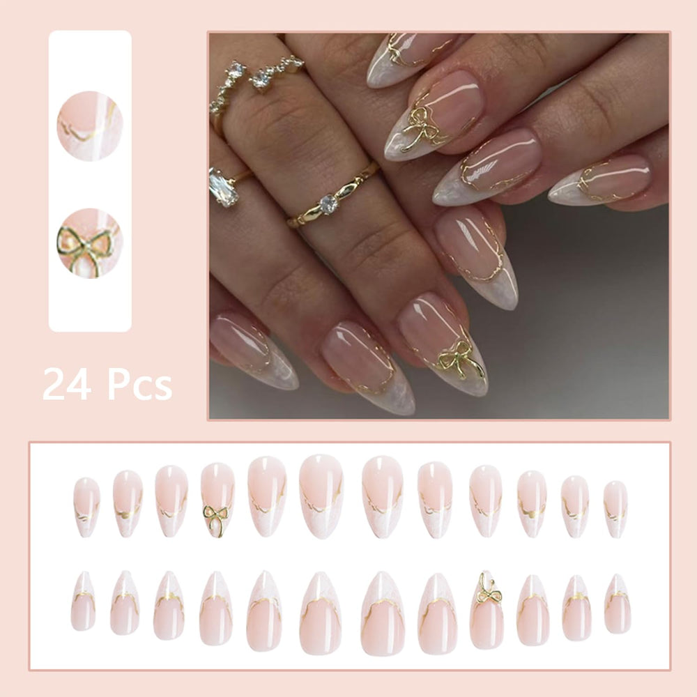 3D bow detail on nails adds stylish statement.